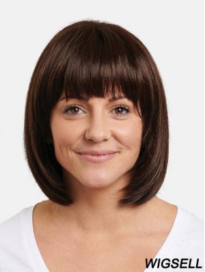 12 inch 100% Hand-Tied Remy Human Hair Chin Length Brown Straight Perfect Bob Wigs