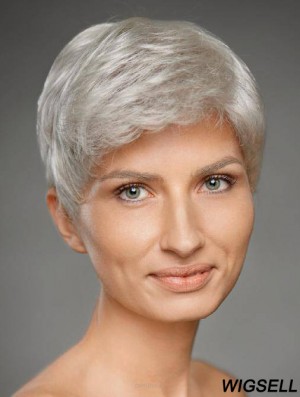 4 inch Straight Monofilament Synthetic New Grey Wigs