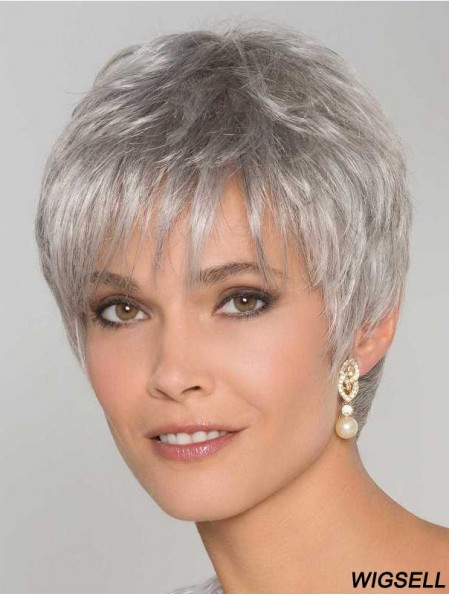 6 inch Straight Monofilament Synthetic Stylish Grey Wigs