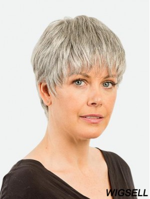 Monofilament 4 inch Straight Synthetic Boycuts Cropped Beautiful Grey Wigs