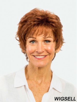Short Monofilament Copper 8 inch Straight Synthetic Wig