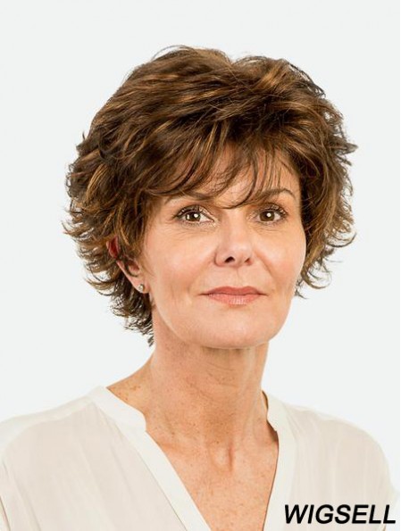 Straight Brown Monofilament Synthetic Layered 8 inch Short Wigs