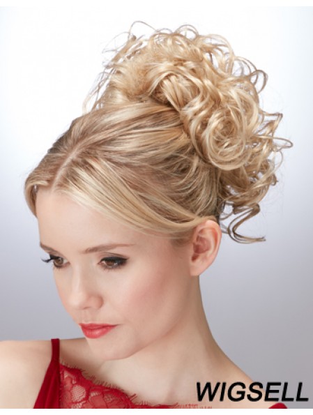 Clip On Hairpieces With Synthetic Blonde Color Curled Style