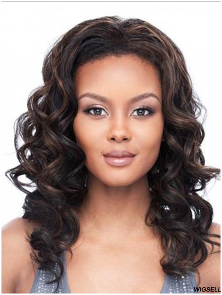 Wavy Brazilian Remy Hair Brown Shoulder Length Flexibility 3/4 Wigs