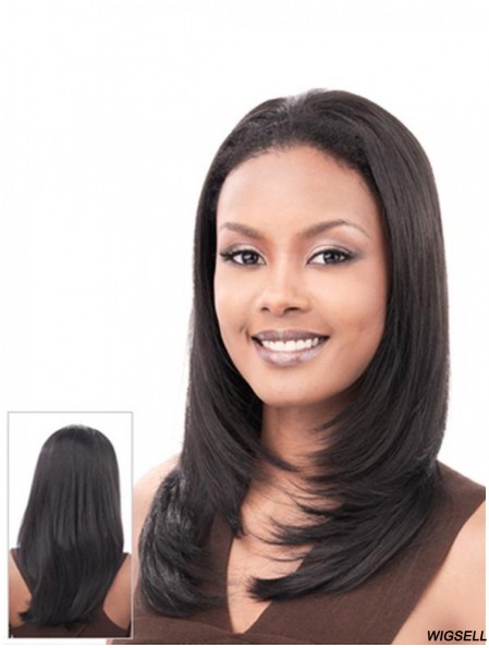 Straight Indian Remy Hair Black Long Hairstyles 3/4 Wigs