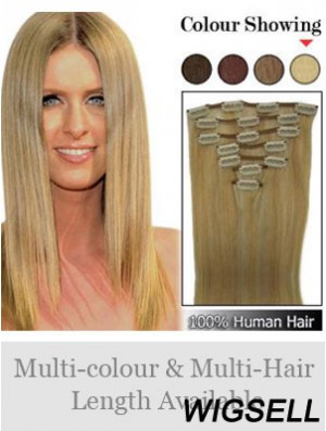 Stylish Blonde Straight Remy Human Hair Clip In Hair Extensions