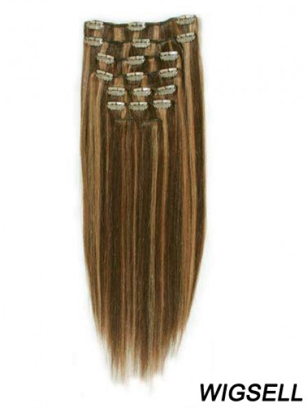 Fashion Brown Straight Remy Human Hair Clip In Hair Extensions