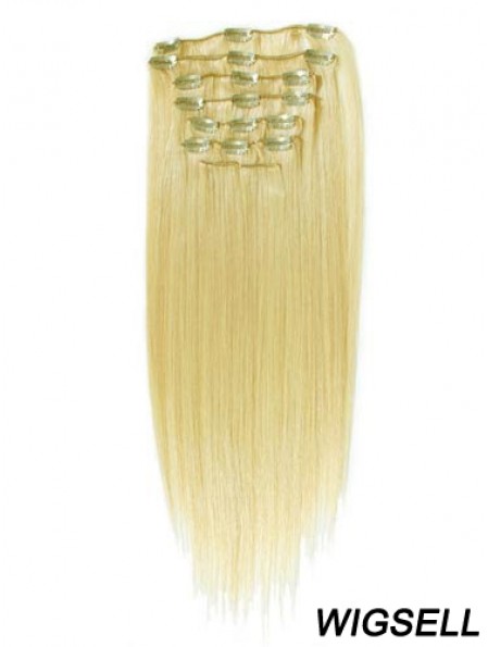 Style Blonde Straight Remy Human Hair Clip In Hair Extensions