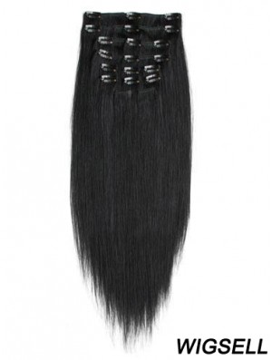 No-Fuss Black Straight Remy Human Hair Clip In Hair Extensions