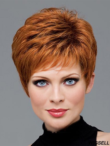 Women Short Wig Pixie Human Hair Wig Short Capless Wig UK Auburn Color