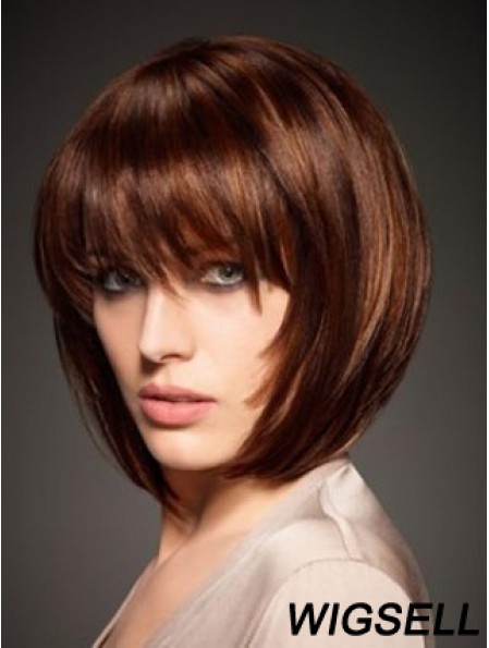 Auburn Bob Wig Human Hair Wig With Bangs Chin Length 10 Inch