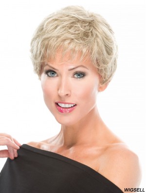 Blonde Wig Hand Tied Short Wig Cropped Wavy Synthetic Wig