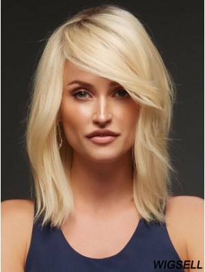 Human Hair Blonde Wig Lace Front Wig Shoulder Length 14 Inch