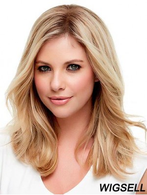 Blonde Shoulder Length Wig Monofilament Human Hair Wig Wavy Wig