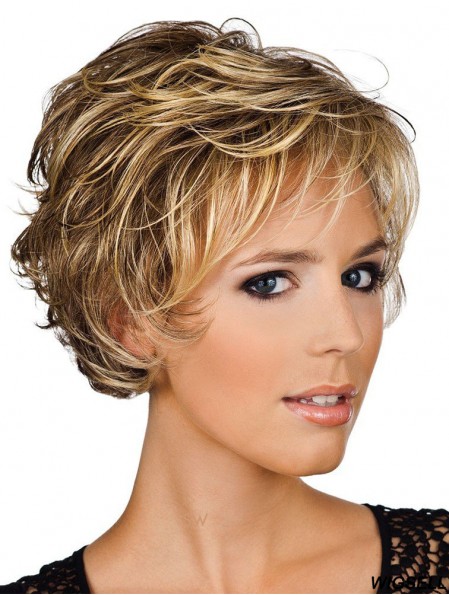 Wavy Wig Short Layered Hair in Human Hair Blonde Color