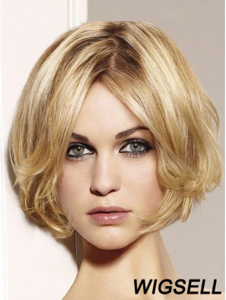Blonde Bob Wig Remy Human Chin Length Lace Front Wavy Style