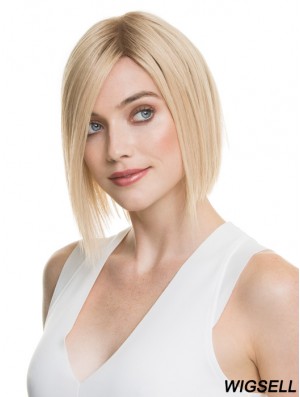 Human Hair Wigs Bobs 100% Hand Tied Blonde Color Chin Length Straight