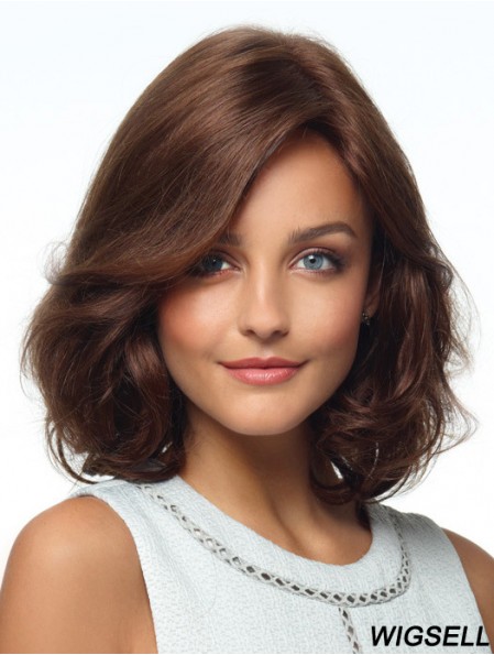 Curly Human Hair Wigs With Monofilament Layered Cut Brown Color