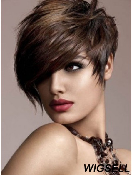 Human Hair Brown Wig Straight Style Short Length Boycuts