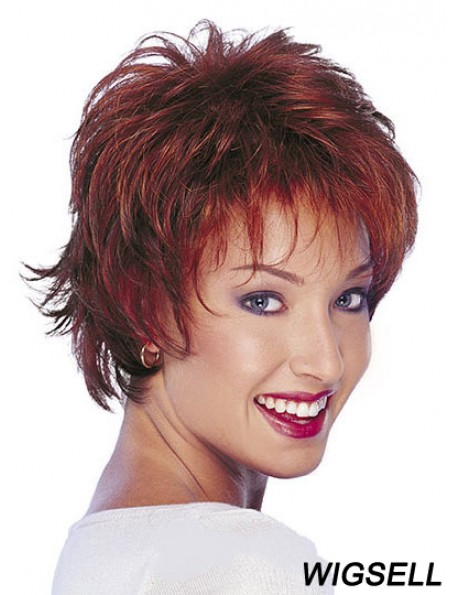 Human Hair Natural Wavy Wigs With Capless Short Length Red Color