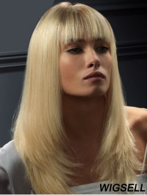 Lace Front Wigs Human Hair Straight Style Blonde Color With Bangs
