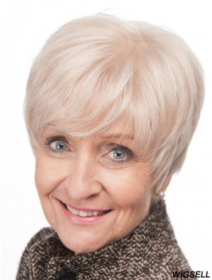 Short Hair Wigs For Older Women With Lace Front Grey Cut