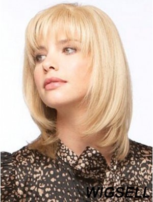 Human Hair Monofilment Wigs With Bangs Monofilament Straight Style