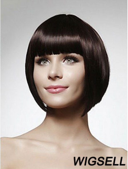 Cheap Human Bob Wigs Chin Length Bobs Cut Black Color Straight Style