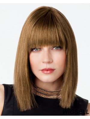Bob Wig With Fringe Remy Human Lace Front Brown Color