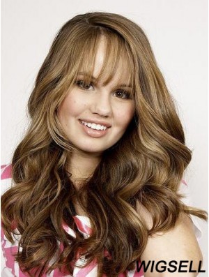 Full Head Human Hair Brown With Bangs Wavy Style Wig