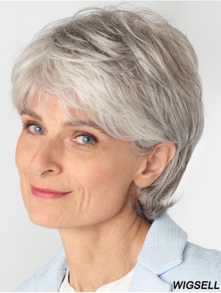 Ladies Grey Wigs With Lace Front Remy Human Straight Style