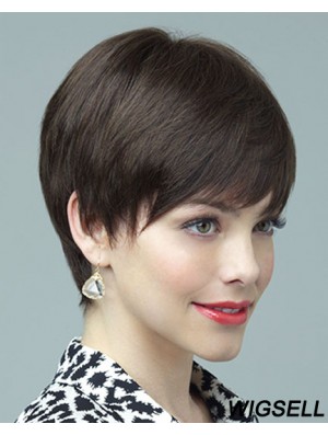 Black Wig Layered Cut Shot Wig For Women Full Lace Wig Human Hair 6 Inch