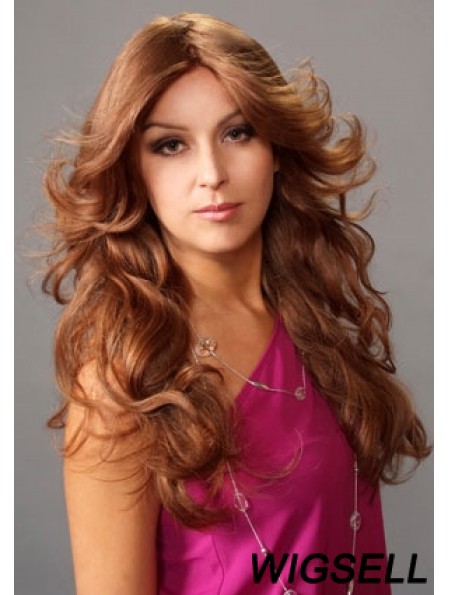 Layered Suitable Wavy Auburn Long Human Hair Lace Front Wigs