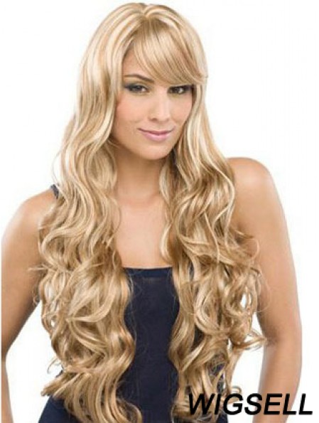 Long 100% Hand Tied Wavy With Bangs Monofilament Lace Front Wigs