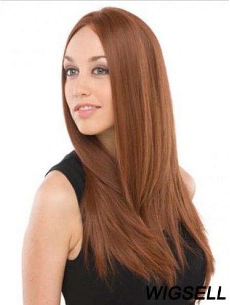 UK Mono Wigs Human Hair With Lace Front Auburn Color Long Length