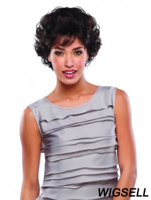 Short Curly Human Hair Lace Wigs Brown Color Classic Cut
