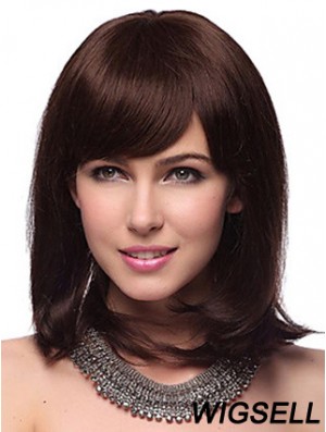 Auburn Synthetic Wig With Bangs Capless Shoulder Length Auburn Color