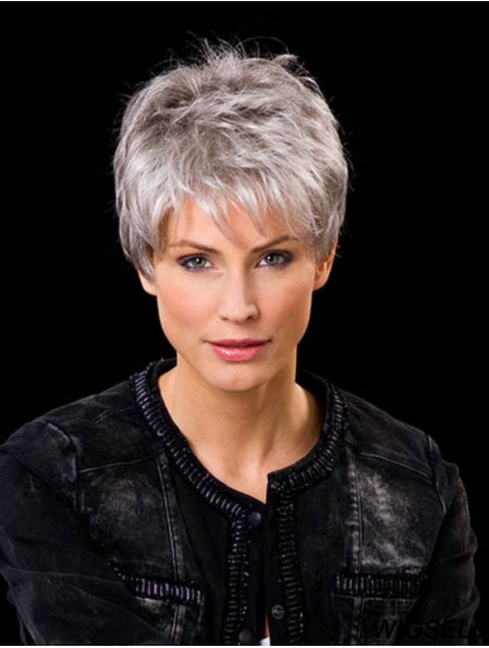 Real Hair Wigs Short Cropped Hand Tied Wig For Ladies