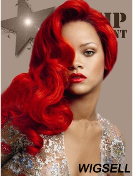 Red Wig Human Hair With Capless Wavy Style Long Length