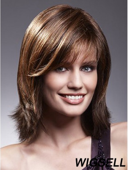 Lace Front Wigs With Bangs Brown Color Shoulder Length