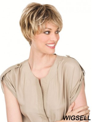 Human Hair Blonde Wigs With Lacr Front Chin Length Straight Style