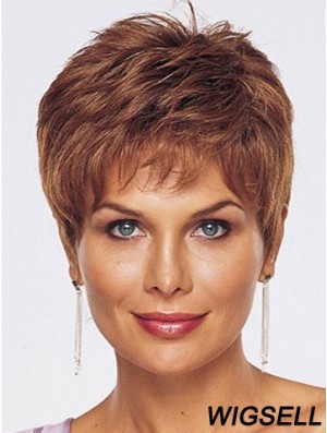 Straight Style Cropped Length Auburn Color wig