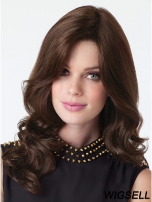 Brown Long Durable Human Hair Wavy Layered Lace Hand Tied Wigs