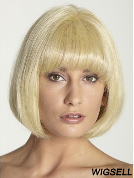 Blonde Straight Chin Length Bobs 100% Hand-tied Cheap Hair Wigs