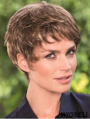 6 inch Brown Cropped Boycuts Wavy Top Lace Wigs