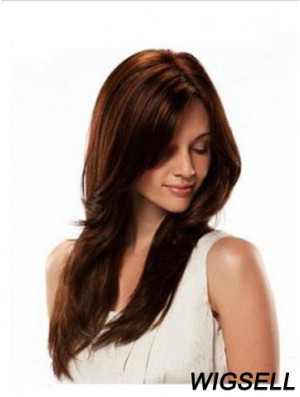 Monofilament Wig Human Hair Auburn Color Straight Style Long Length