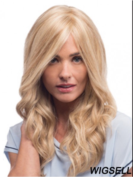 Mono Wigs With Remy Blonde Color Wavy Style With Bangs