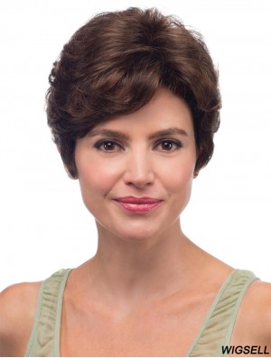 8 inch Brown Short With Bangs Wavy High Quality Lace Wigs