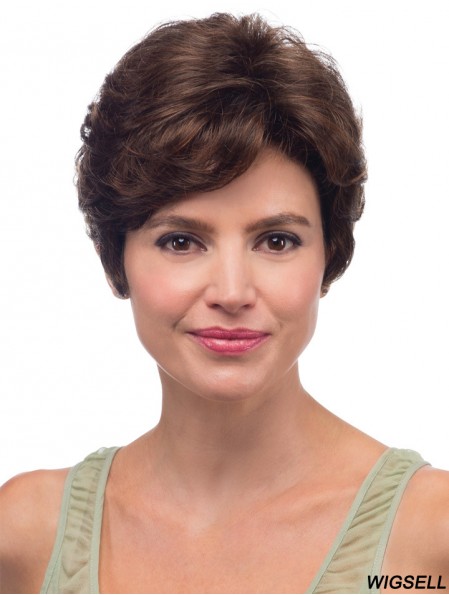 8 inch Brown Short With Bangs Wavy High Quality Lace Wigs