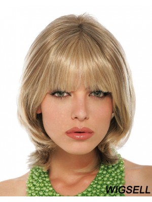 With Bangs Chin Length Blonde Straight Stylish Petite Wigs